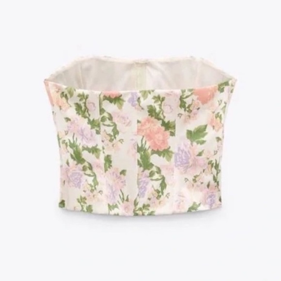 Zara Floral Strapless Top - Pink and Green - Picture 6 of 10